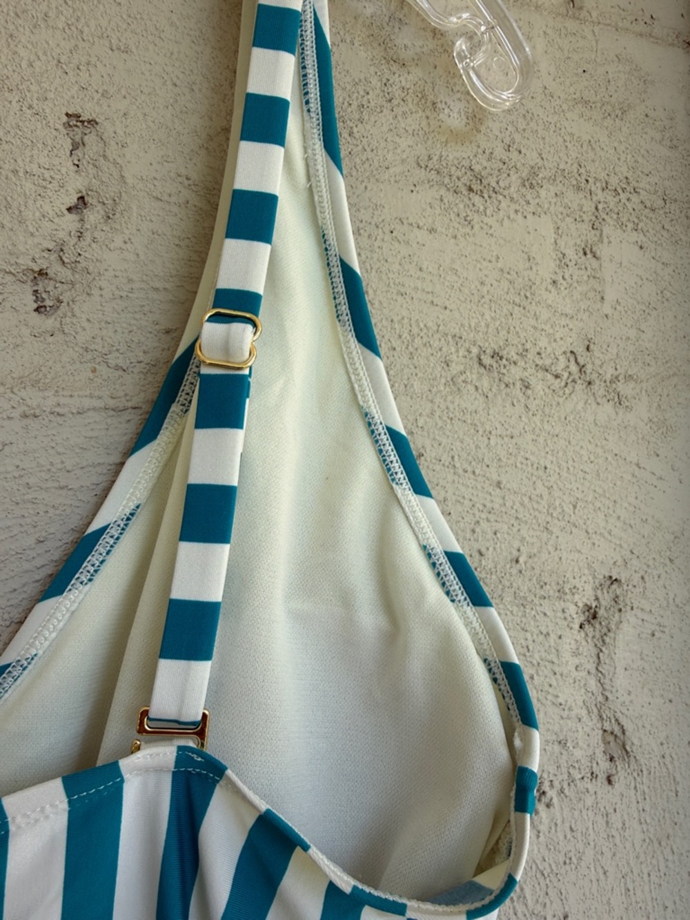 NWT Catalina Turquoise/White Striped Tankini Top w Adjustable Straps Size Large - Picture 6 of 12